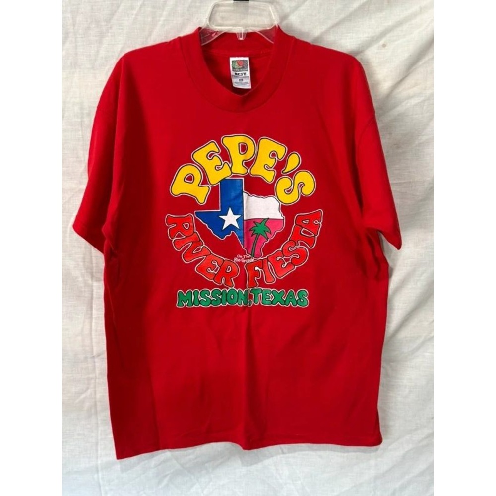 Vintage Pepe's River Fiesta Mission Texas T-Shirt XL Red Single Stitch Sleeve